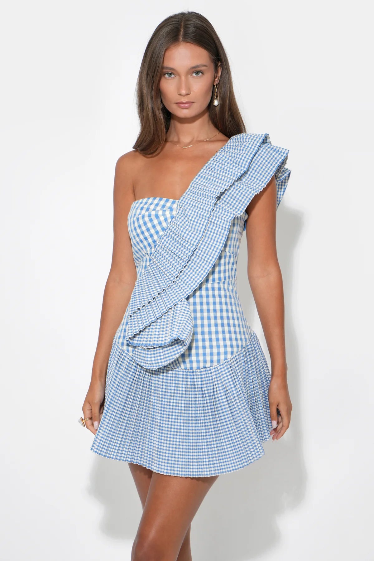 Ava Mini Dress Gingham Powder Blue