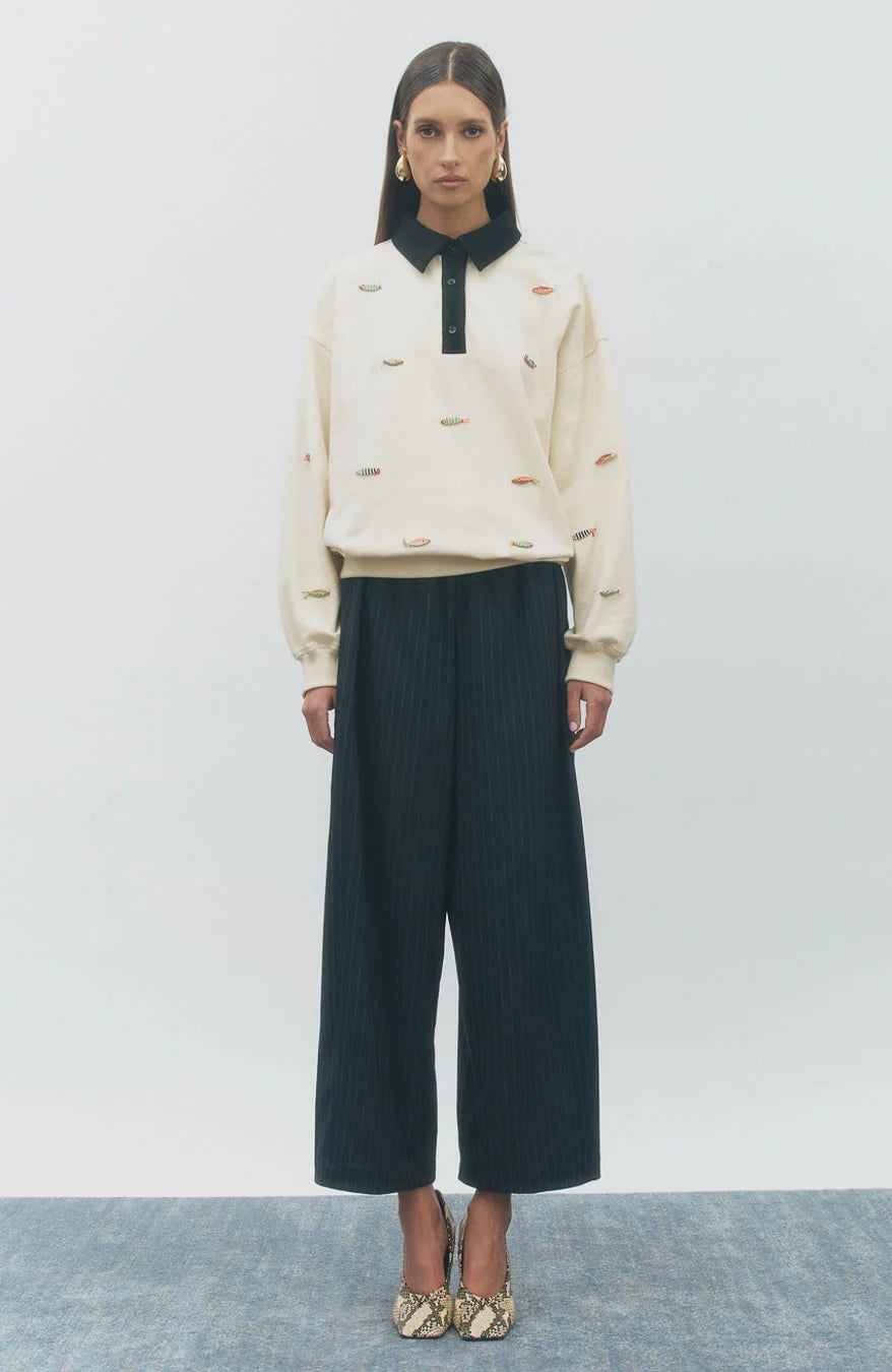 Polo Sweatshirt Ivory Black