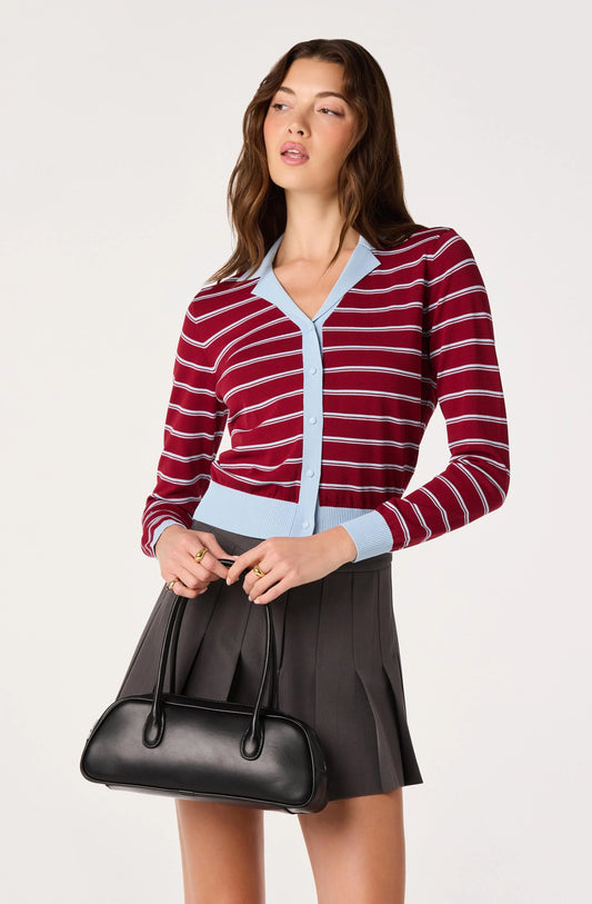 Flavia Cardigan Wine Blue Strip