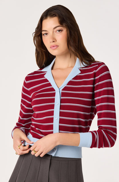 Flavia Cardigan Wine Blue Strip