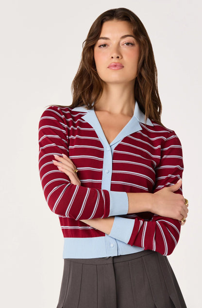 Flavia Cardigan Wine Blue Strip