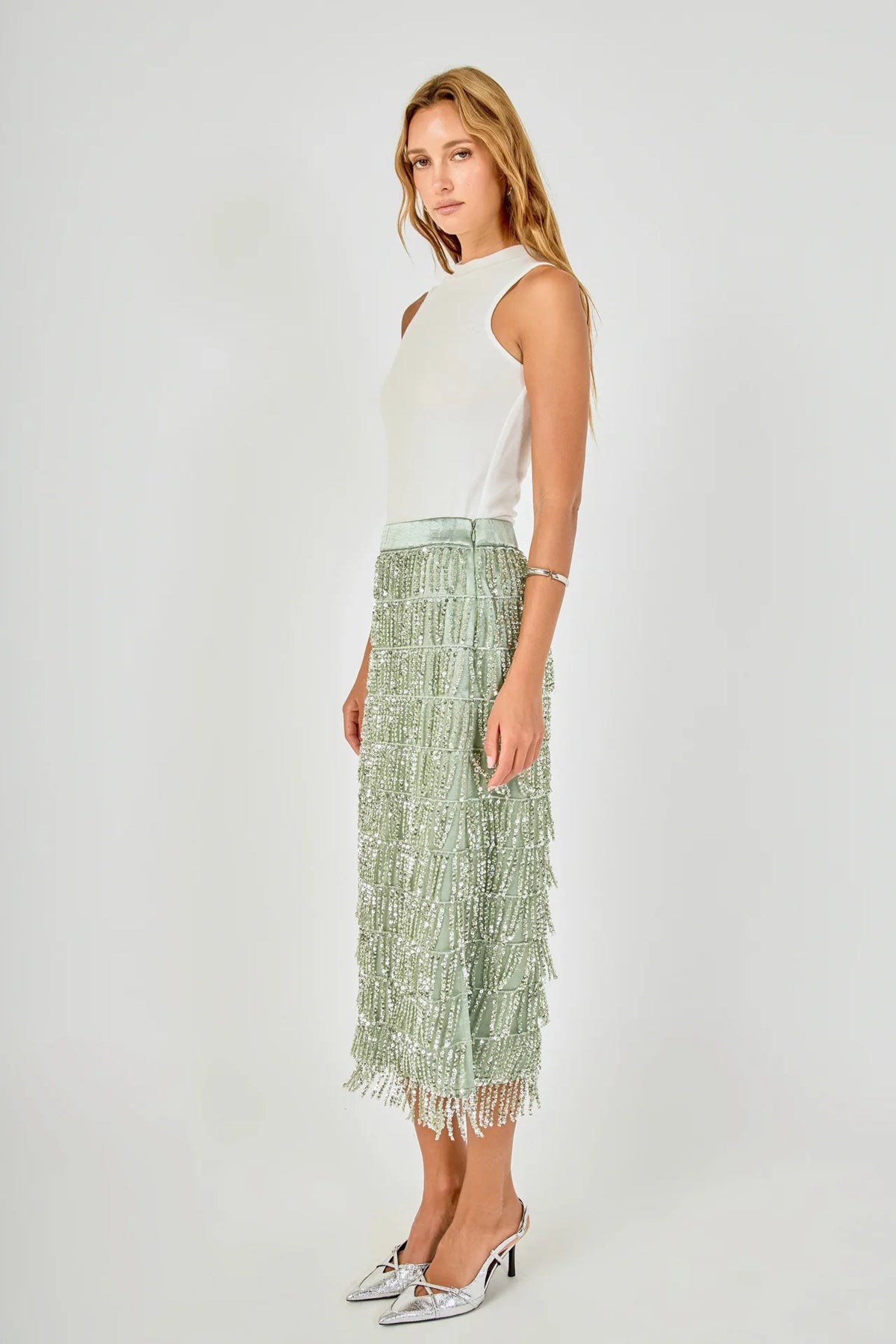 Graham Sequin Skirt Pistachio