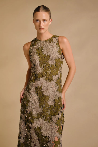 Tonnie Midi Dress Olive Multi