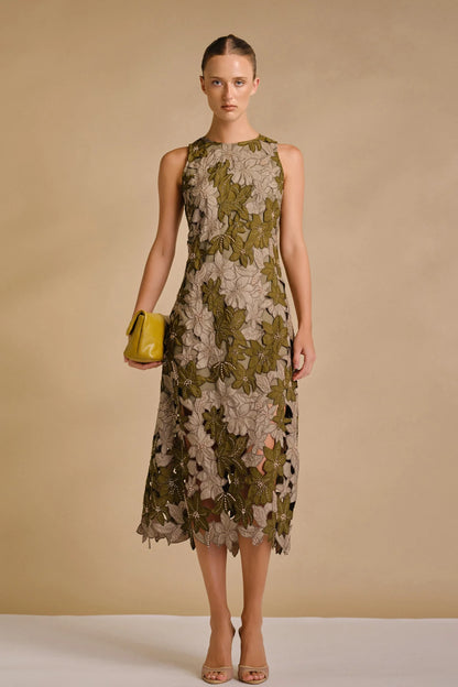 Tonnie Midi Dress Olive Multi