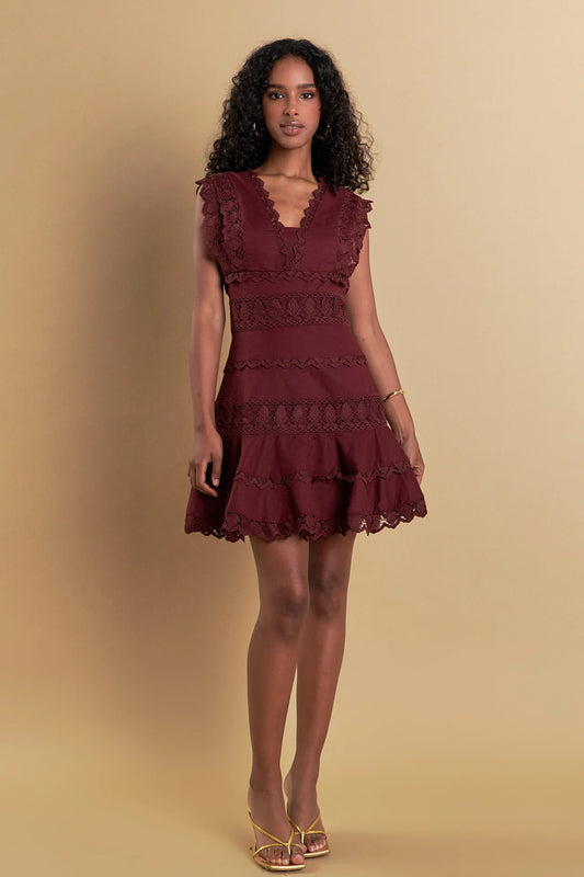 Laren Lace Dress Burgundy