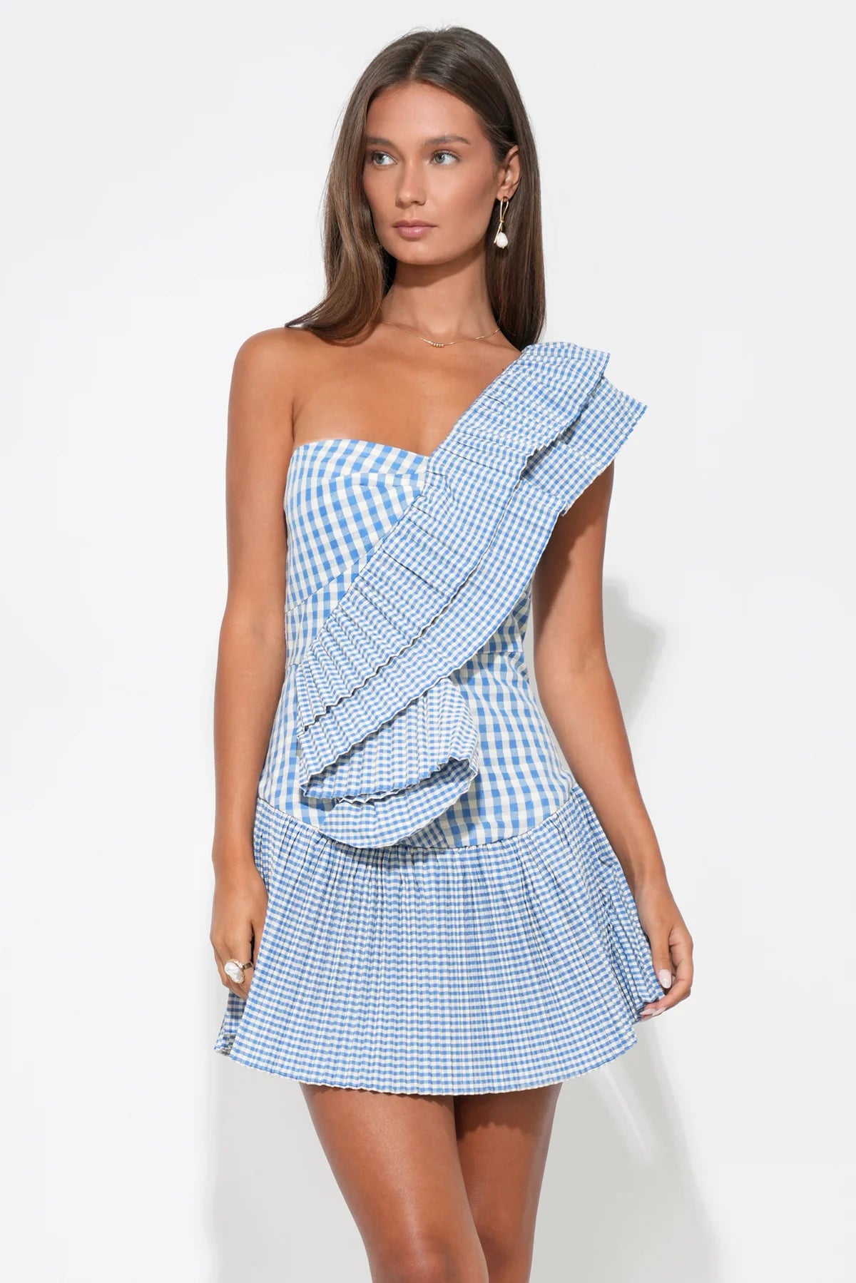 Ava Mini Dress Gingham Powder Blue