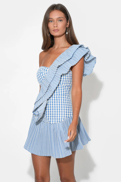 Ava Mini Dress Gingham Powder Blue