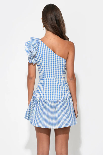 Ava Mini Dress Gingham Powder Blue