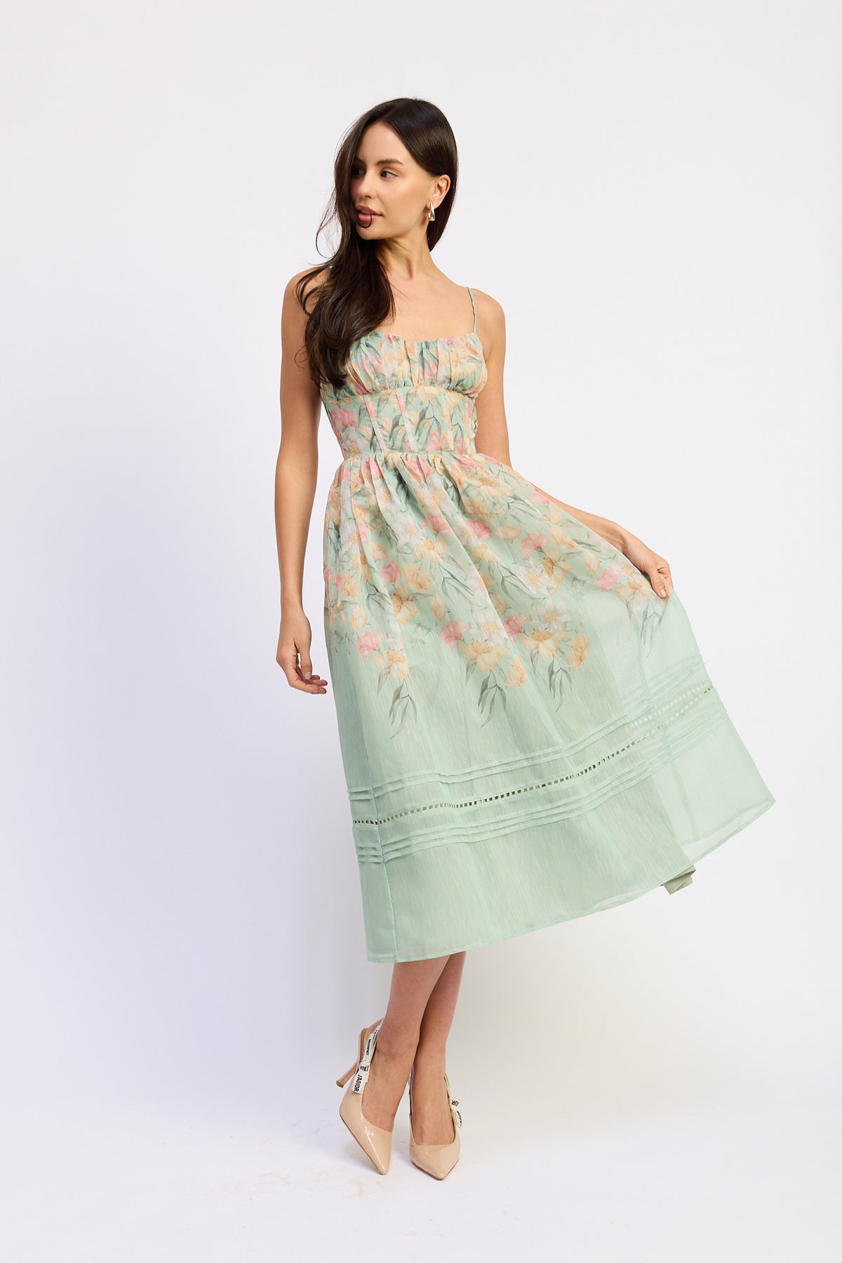 Lea Midi Dress Sage Floral