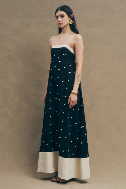 Linen Maxi Dress Black Sand