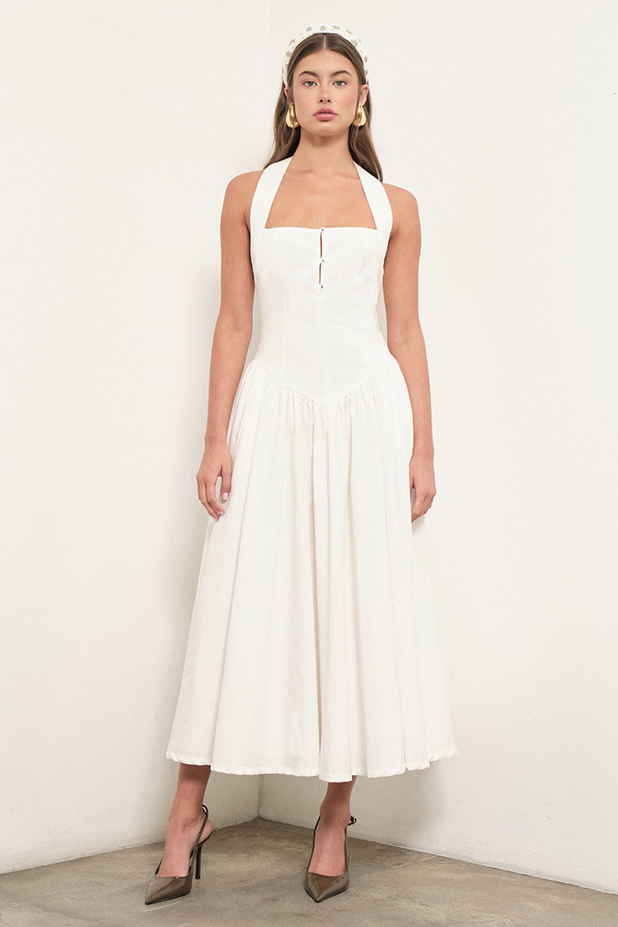 Delina Midi Dress White