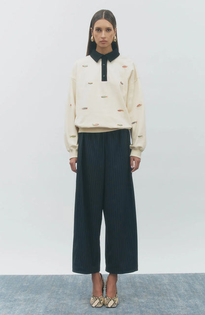 Polo Sweatshirt Ivory Black