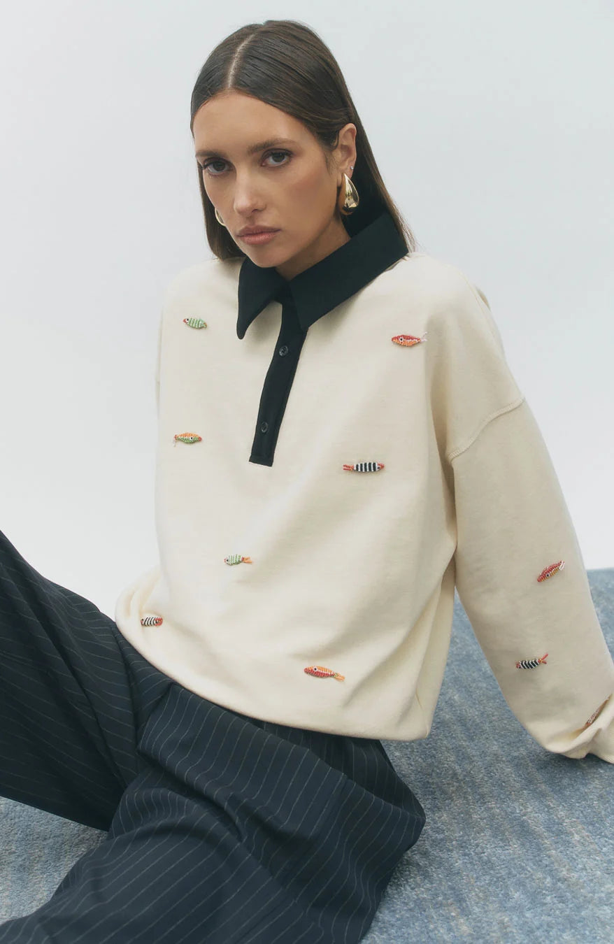 Polo Sweatshirt Ivory Black