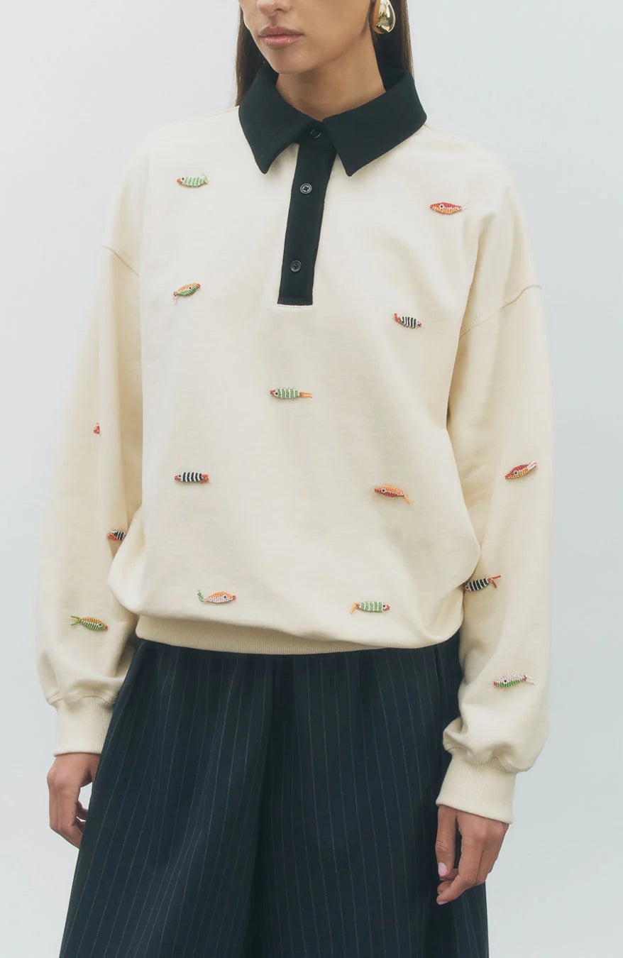 Polo Sweatshirt Ivory Black