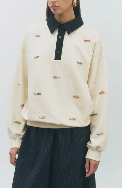 Polo Sweatshirt Ivory Black