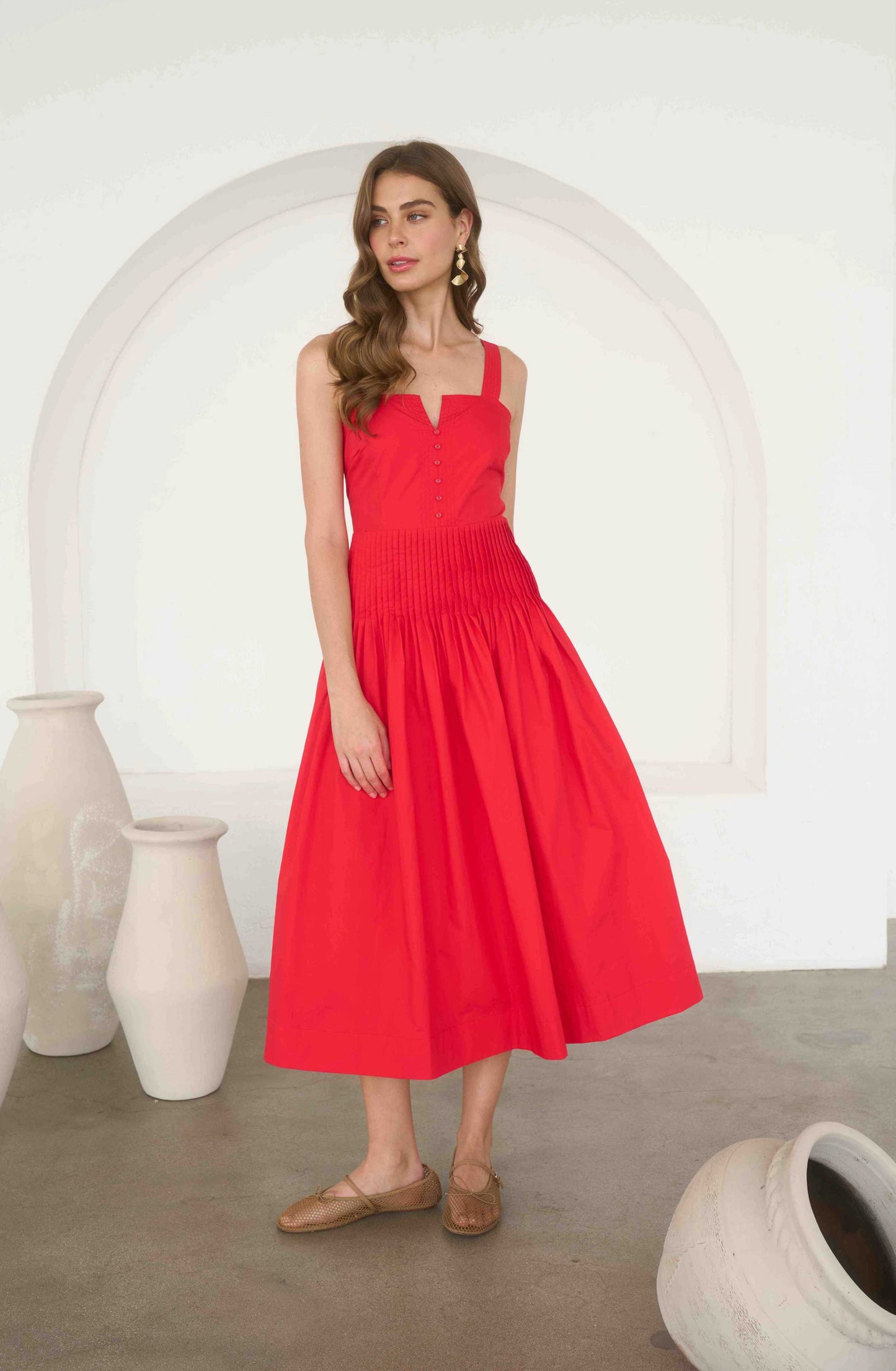 Calena Midi Dress Red