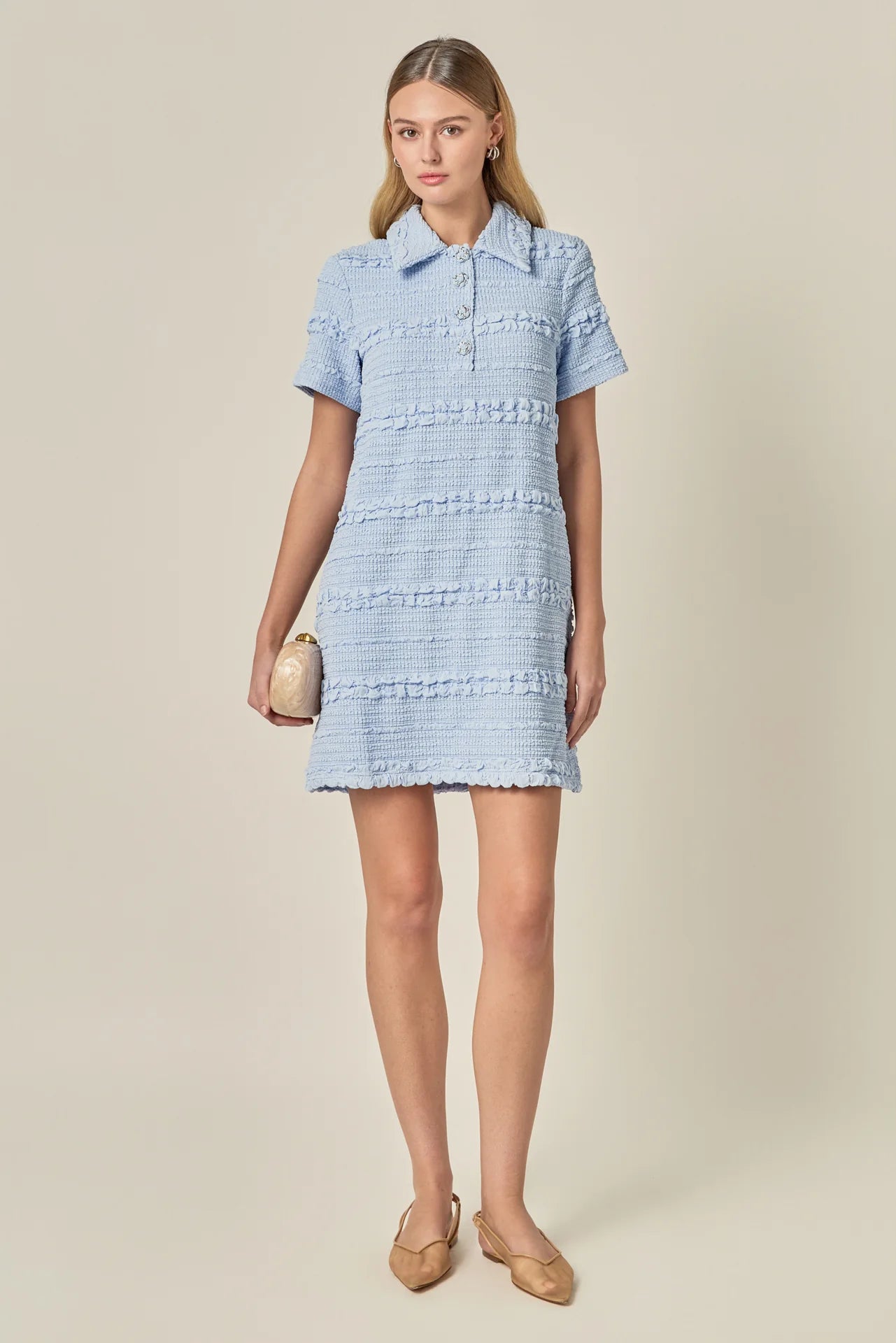 Soft Petals Mini Dress Powder Blue