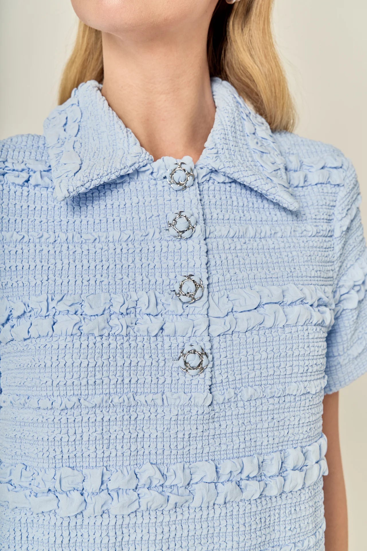 Soft Petals Mini Dress Powder Blue