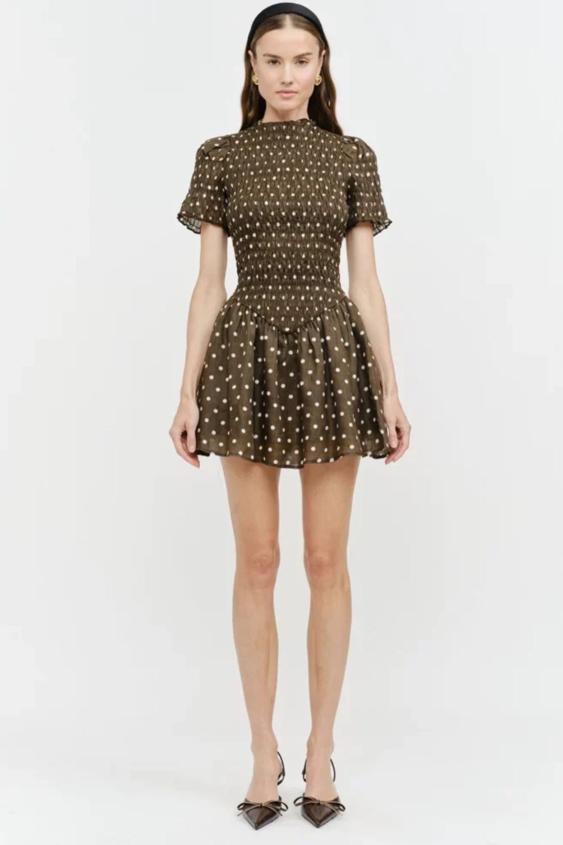 Ophelia Mini Dress Brown Polka Dot