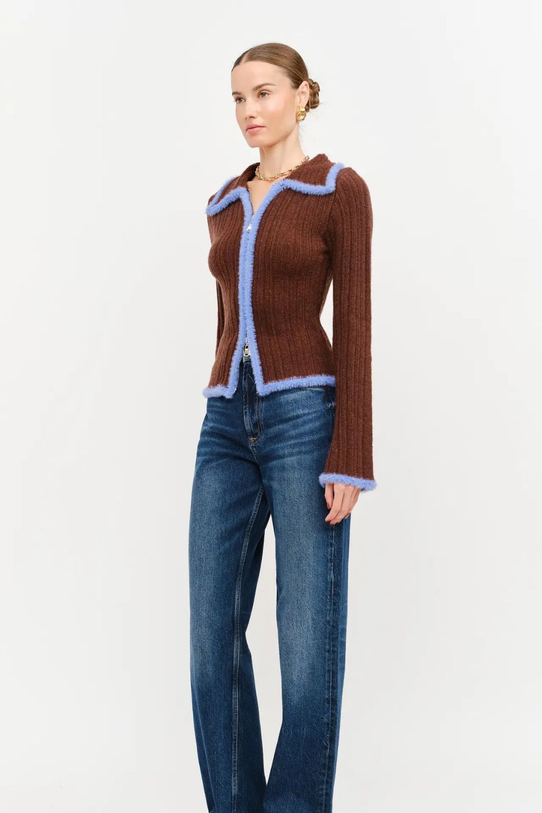 Jacquie Knit Top Brown Blue