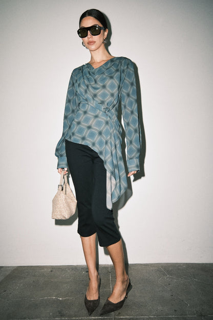 Ophalia Top Teal Plaid
