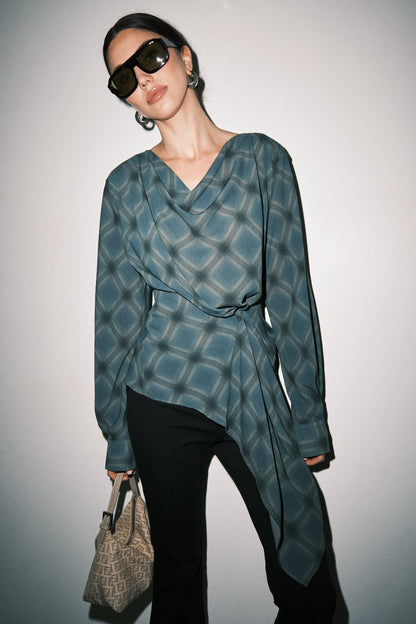 Ophalia Top Teal Plaid