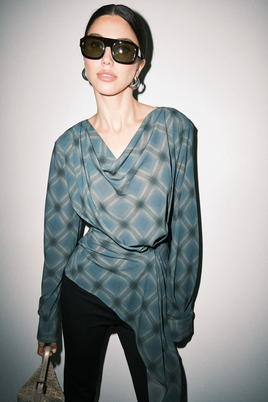 Ophalia Top Teal Plaid