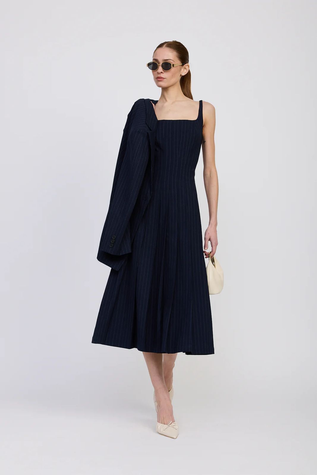 Prudence Midi Dress Navy White
