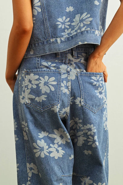Alena Vest Floral Denim