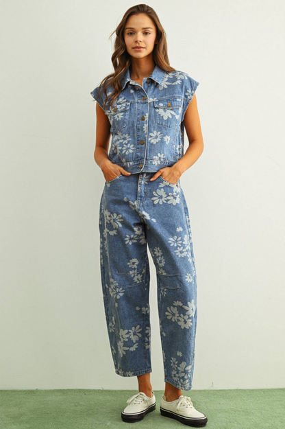 Alena Vest Floral Denim